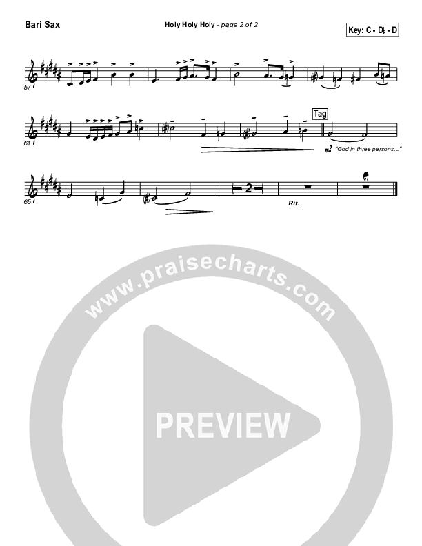 Holy Holy Holy Bari Sax (PraiseCharts Band / Arr. John Wasson)