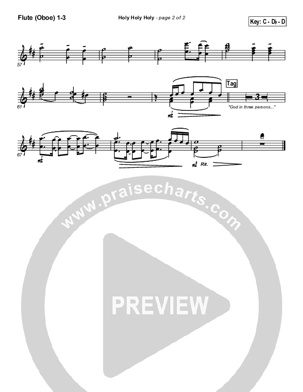 Holy Holy Holy Flute/Oboe 1/2/3 (PraiseCharts Band / Arr. John Wasson)