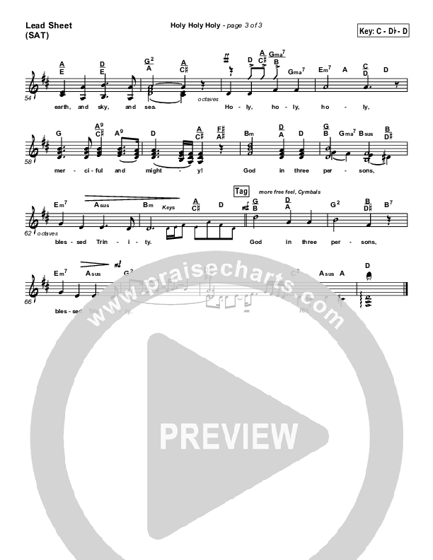 Holy Holy Holy Lead Sheet (PraiseCharts Band / Arr. John Wasson)