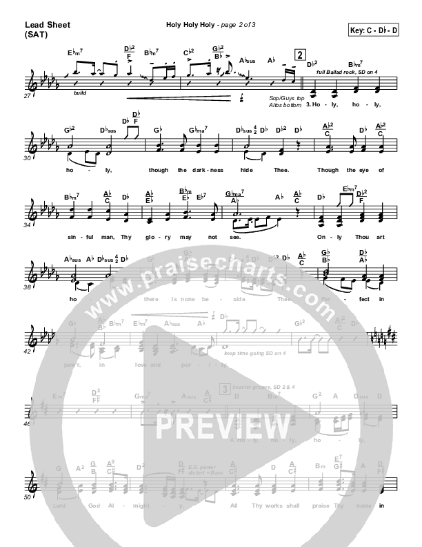 Holy Holy Holy Lead Sheet (SAT) (PraiseCharts Band / Arr. John Wasson)
