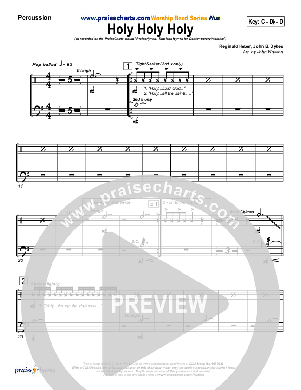 Holy Holy Holy Percussion (PraiseCharts Band / Arr. John Wasson)