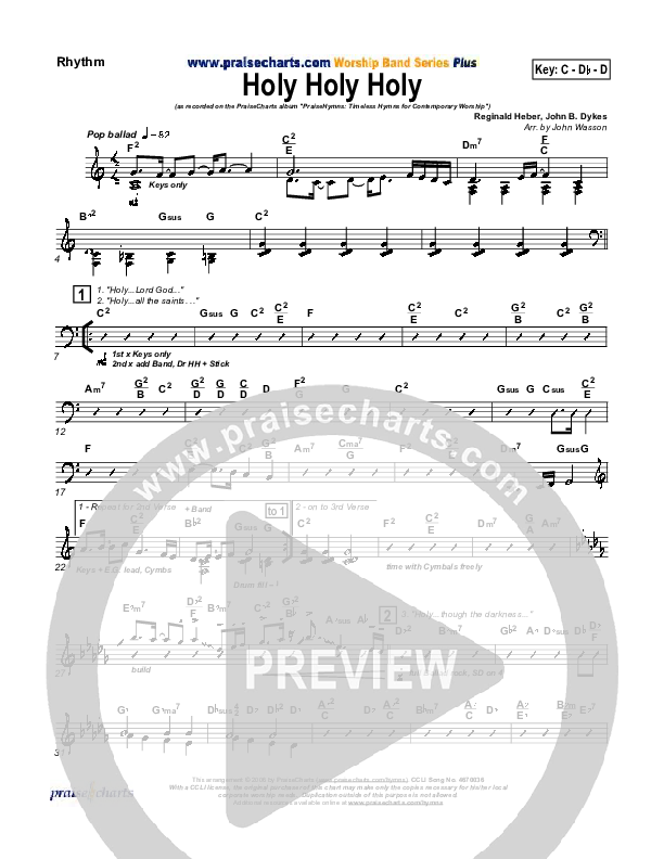 Holy Holy Holy Rhythm Chart (PraiseCharts Band / Arr. John Wasson)