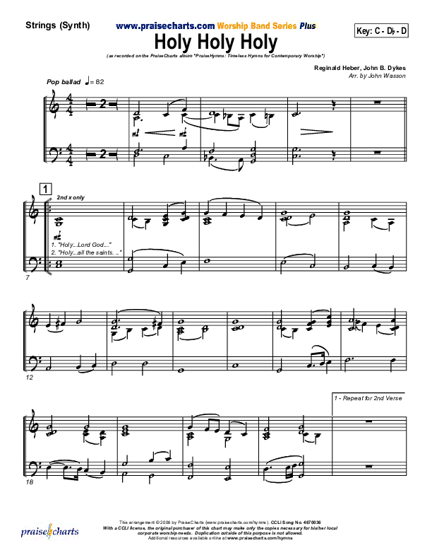Holy Holy Holy Synth Strings (PraiseCharts Band / Arr. John Wasson)
