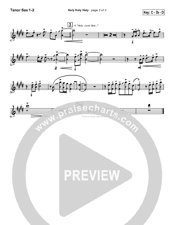 Holy Holy Holy Tenor Sax 1/2 (PraiseCharts Band / Arr. John Wasson)