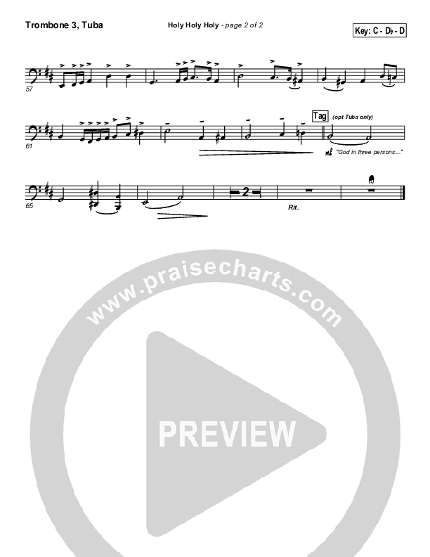 Holy Holy Holy Trombone 3/Tuba (PraiseCharts Band / Arr. John Wasson)