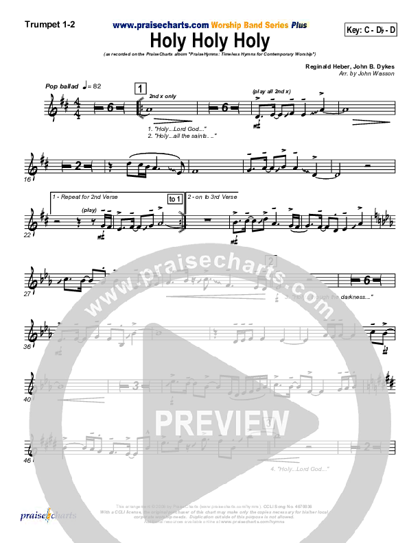 Holy Holy Holy Trumpet 1,2 (PraiseCharts Band / Arr. John Wasson)