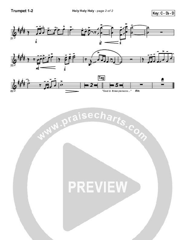 Holy Holy Holy Trumpet 1,2 (PraiseCharts Band / Arr. John Wasson)