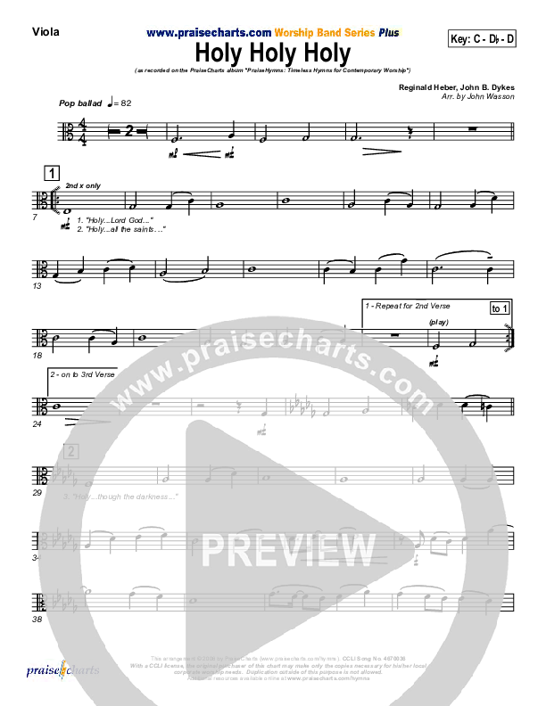 Holy Holy Holy Viola (PraiseCharts Band / Arr. John Wasson)