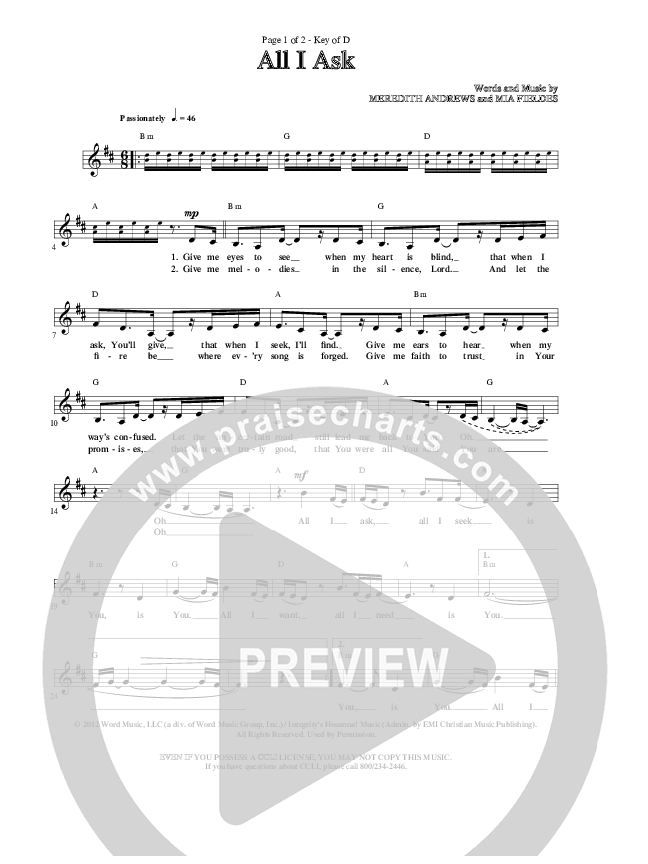 All I Ask Lead Sheet (Meredith Andrews)