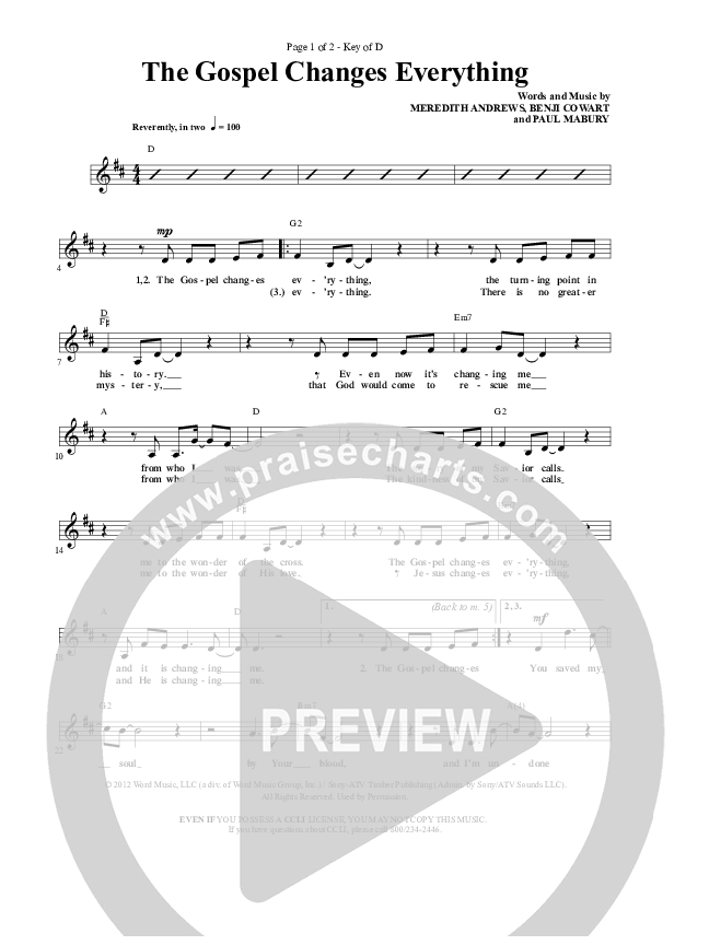 The Gospel Changes Everything Lead Sheet (Meredith Andrews)