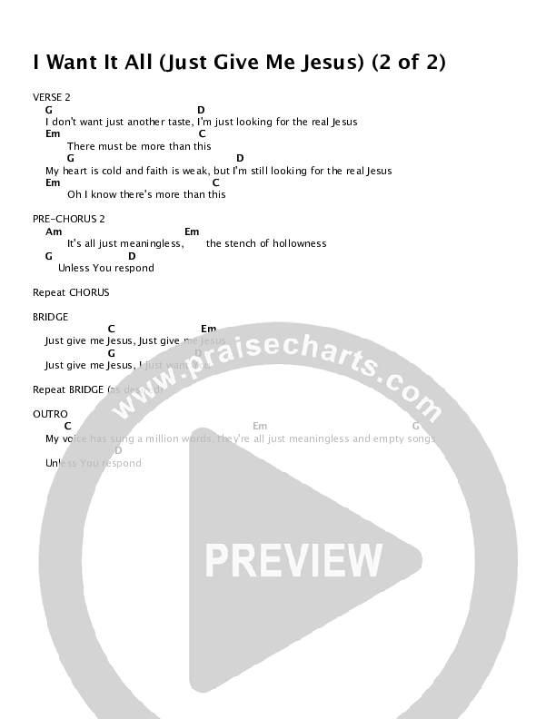 I Want It All (Just Give Me Jesus) Chord Chart (Daniel Bashta)