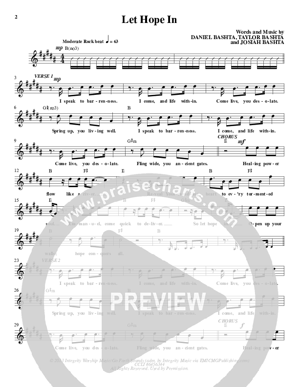 Let Hope In Lead Sheet (Daniel Bashta)