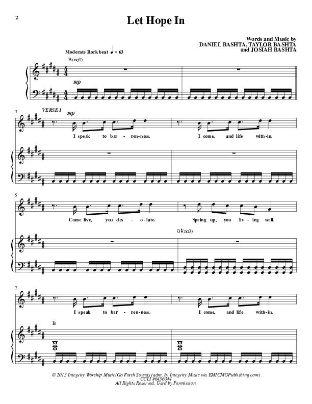 Let Hope In Piano/Vocal (Daniel Bashta)