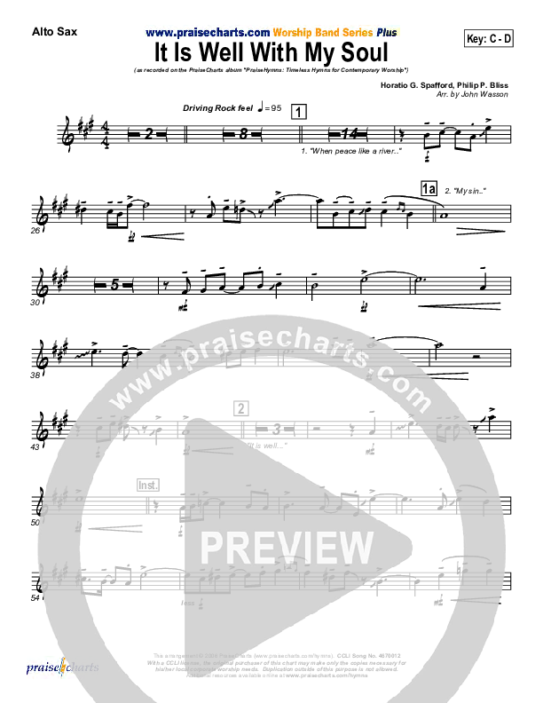 It Is Well With My Soul Alto Sax (PraiseCharts Band / Arr. John Wasson)