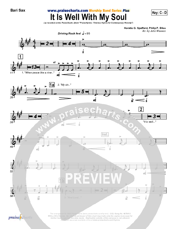 It Is Well With My Soul Bari Sax (PraiseCharts Band / Arr. John Wasson)