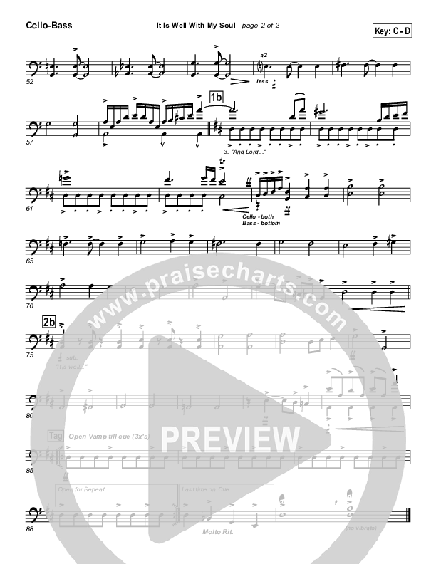 It Is Well With My Soul Cello/Bass (PraiseCharts Band / Arr. John Wasson)