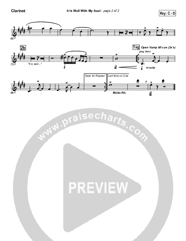 It Is Well With My Soul Clarinet (PraiseCharts Band / Arr. John Wasson)