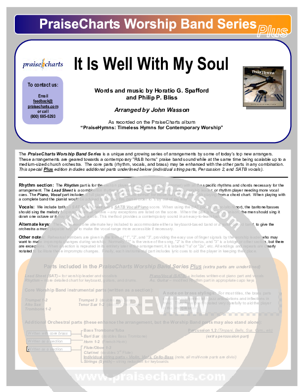 It Is Well With My Soul Orchestration (PraiseCharts Band / Arr. John Wasson)