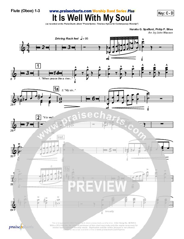 It Is Well With My Soul Flute/Oboe 1/2/3 (PraiseCharts Band / Arr. John Wasson)