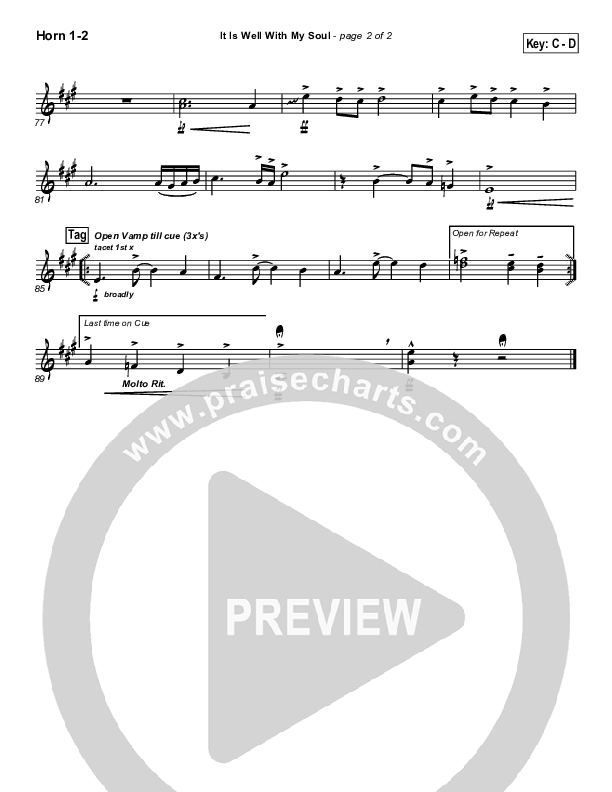 It Is Well With My Soul French Horn 1/2 (PraiseCharts Band / Arr. John Wasson)