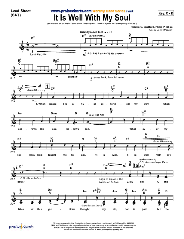 It Is Well With My Soul Lead Sheet (PraiseCharts Band / Arr. John Wasson)
