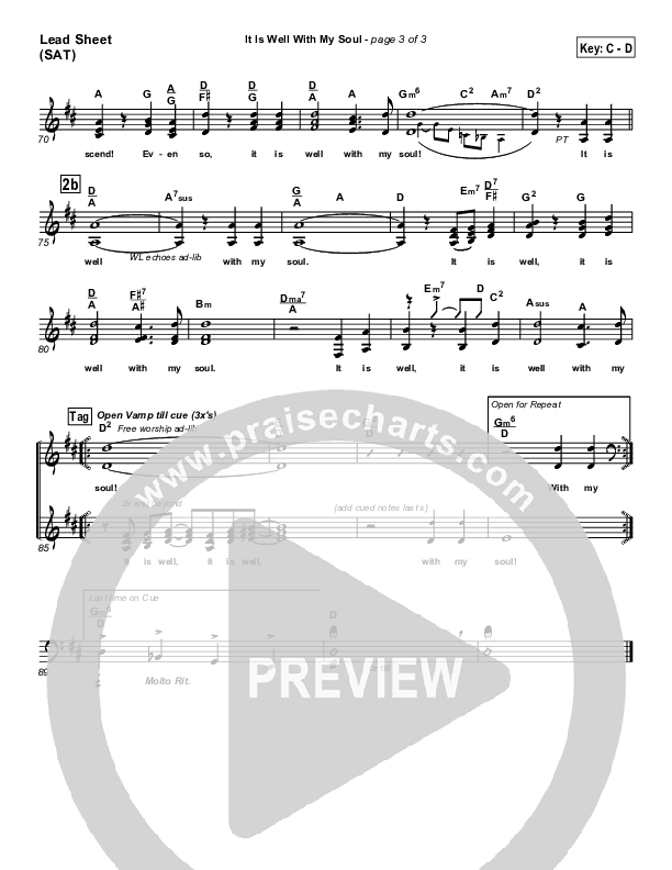 It Is Well With My Soul Lead Sheet (PraiseCharts Band / Arr. John Wasson)
