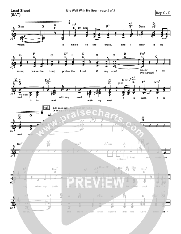 It Is Well With My Soul Lead Sheet (SAT) (PraiseCharts Band / Arr. John Wasson)