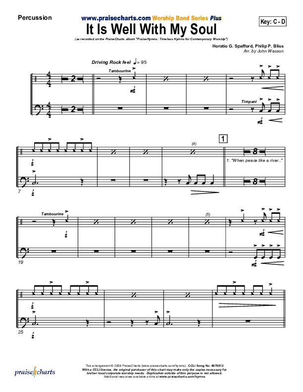 It Is Well With My Soul Percussion (PraiseCharts Band / Arr. John Wasson)