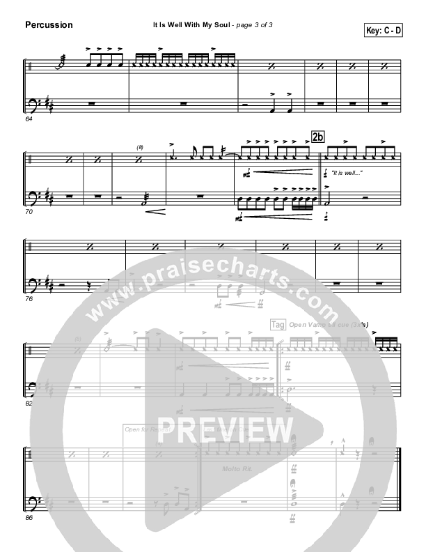 It Is Well With My Soul Percussion (PraiseCharts Band / Arr. John Wasson)