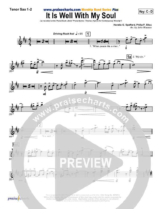 It Is Well With My Soul Tenor Sax 1/2 (PraiseCharts Band / Arr. John Wasson)