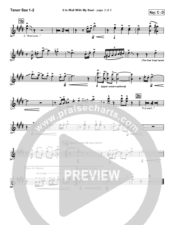 It Is Well With My Soul Tenor Sax 1/2 (PraiseCharts Band / Arr. John Wasson)