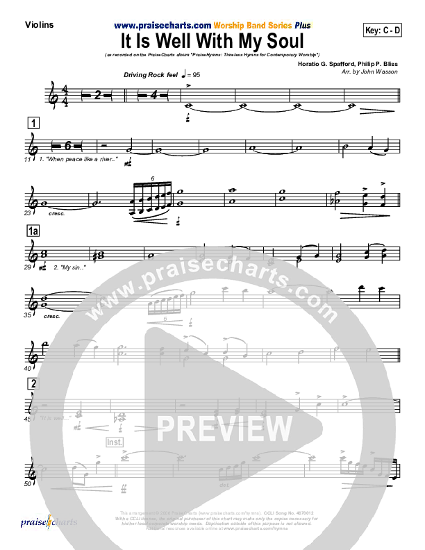 It Is Well With My Soul Violins (PraiseCharts Band / Arr. John Wasson)