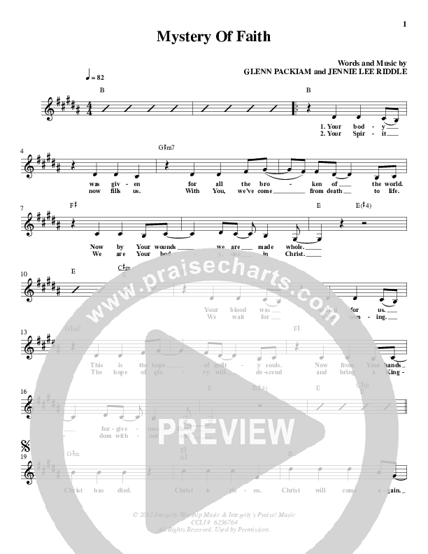 Mystery Of Faith Lead Sheet (Glenn Packiam)