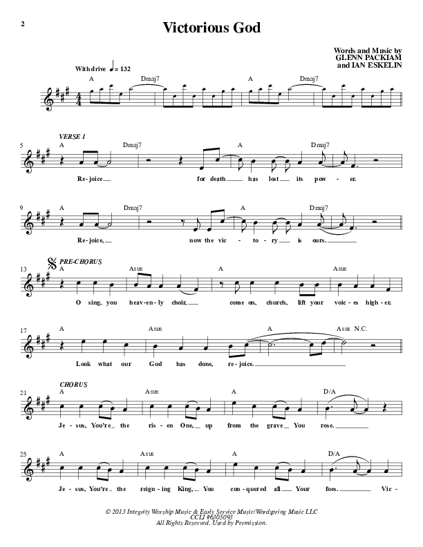 Victorious God Lead Sheet (Glenn Packiam)