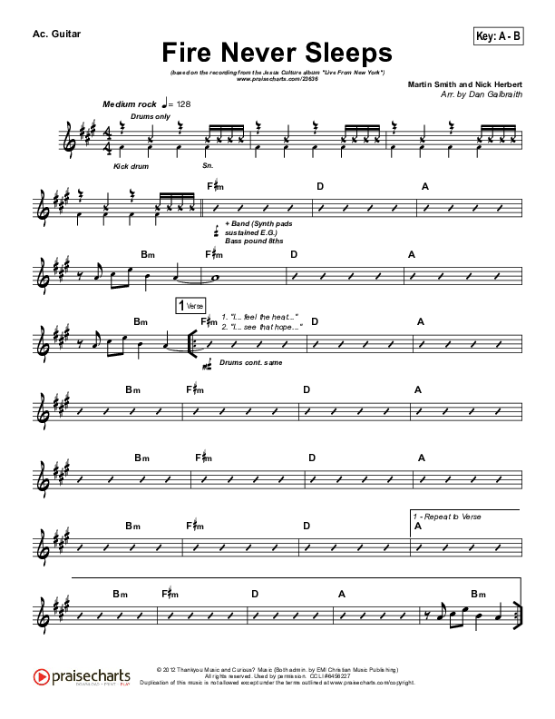 Fire Never Sleeps Acoustic Guitar (Martin Smith / Jesus Culture)