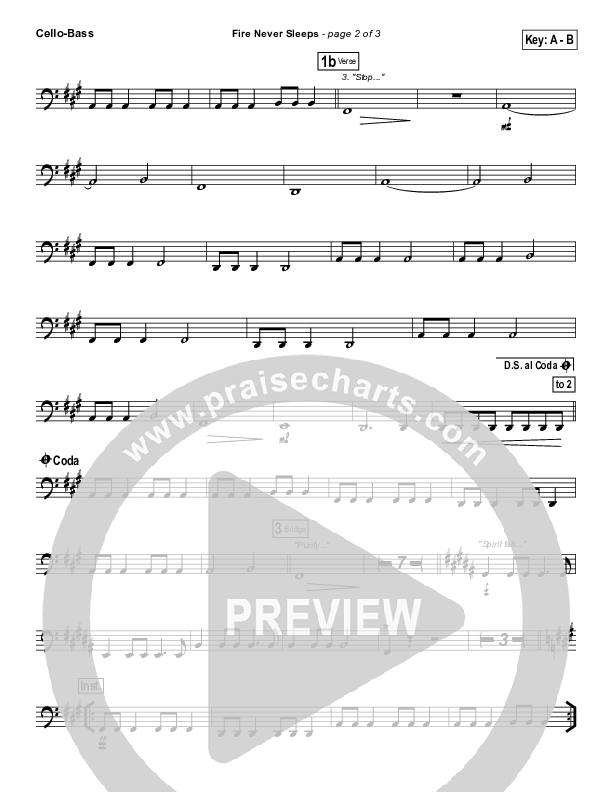 Fire Never Sleeps Cello/Bass (Martin Smith / Jesus Culture)