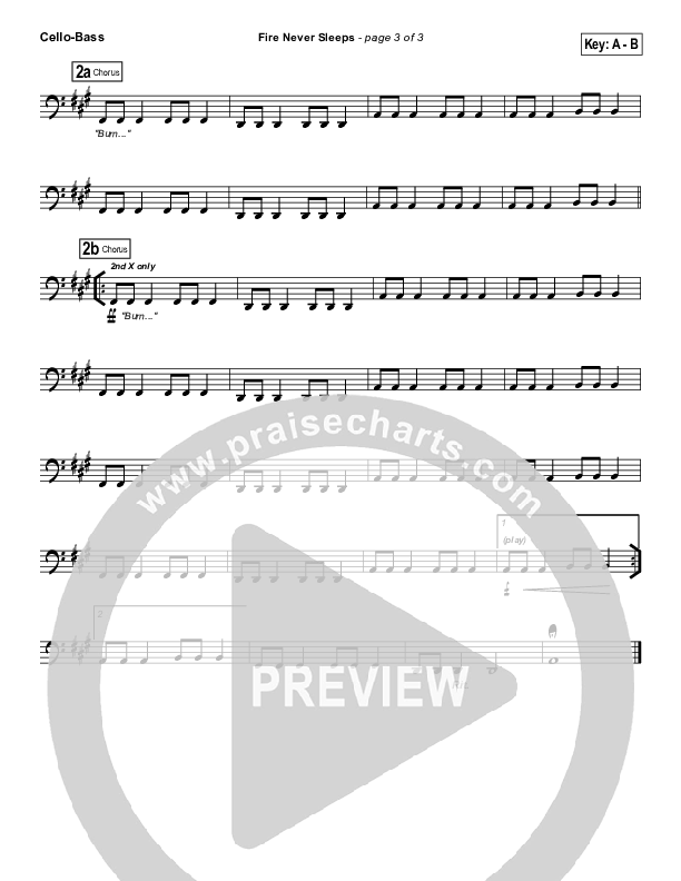 Fire Never Sleeps Cello/Bass (Martin Smith / Jesus Culture)