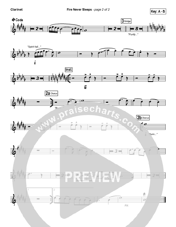 Fire Never Sleeps Clarinet (Martin Smith / Jesus Culture)