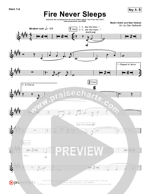 Fire Never Sleeps Brass Pack (Martin Smith / Jesus Culture)