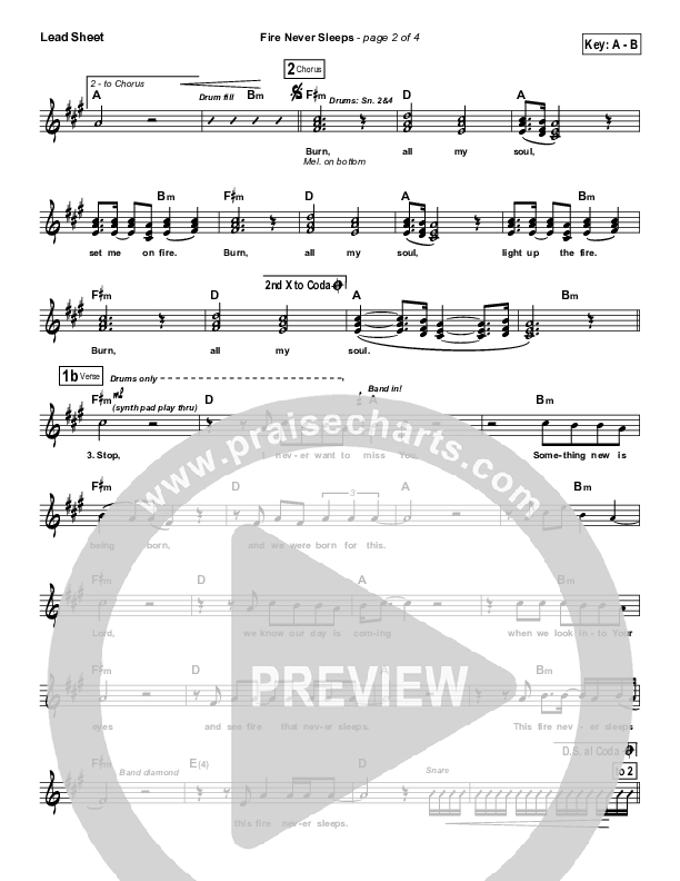 Fire Never Sleeps Lead Sheet (Martin Smith / Jesus Culture)