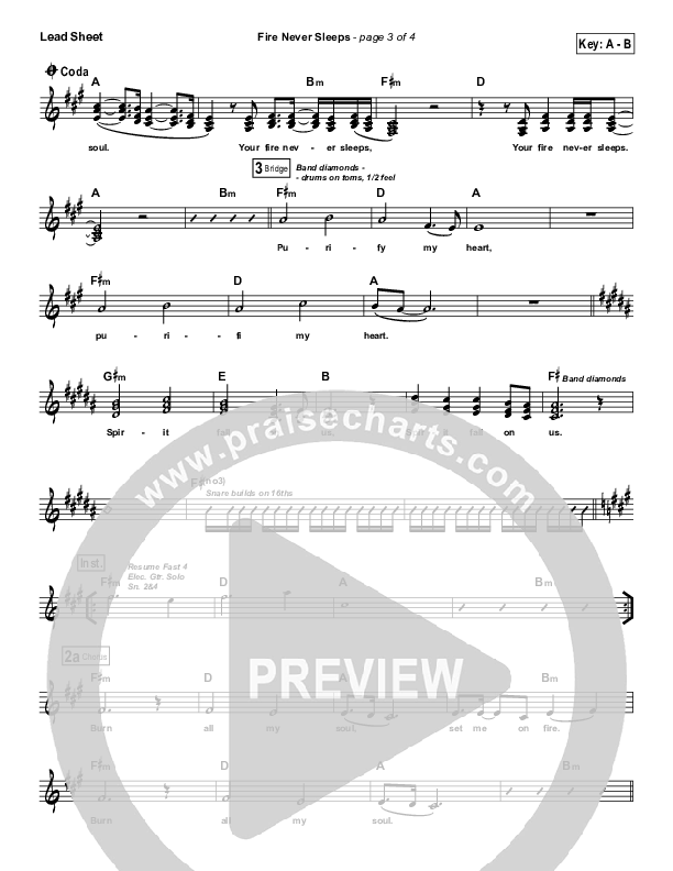 Fire Never Sleeps Lead Sheet (Martin Smith / Jesus Culture)