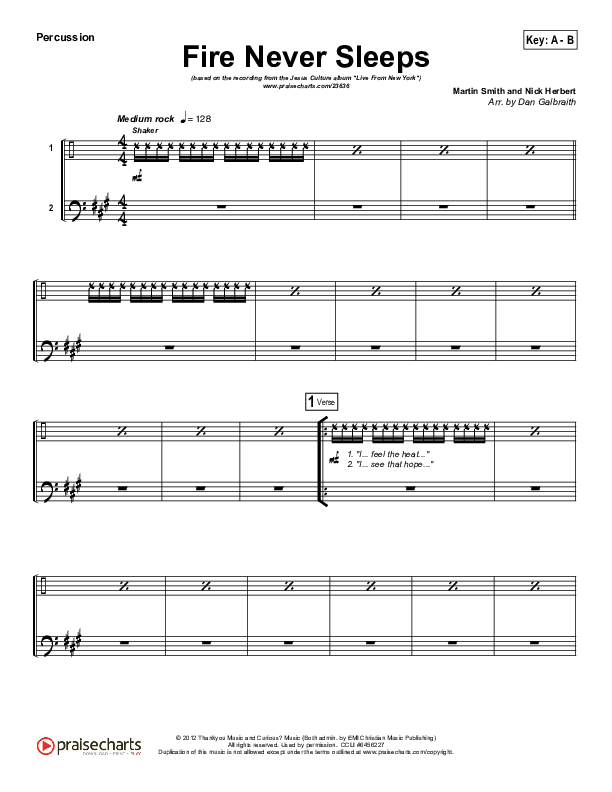 Fire Never Sleeps Percussion (Martin Smith / Jesus Culture)