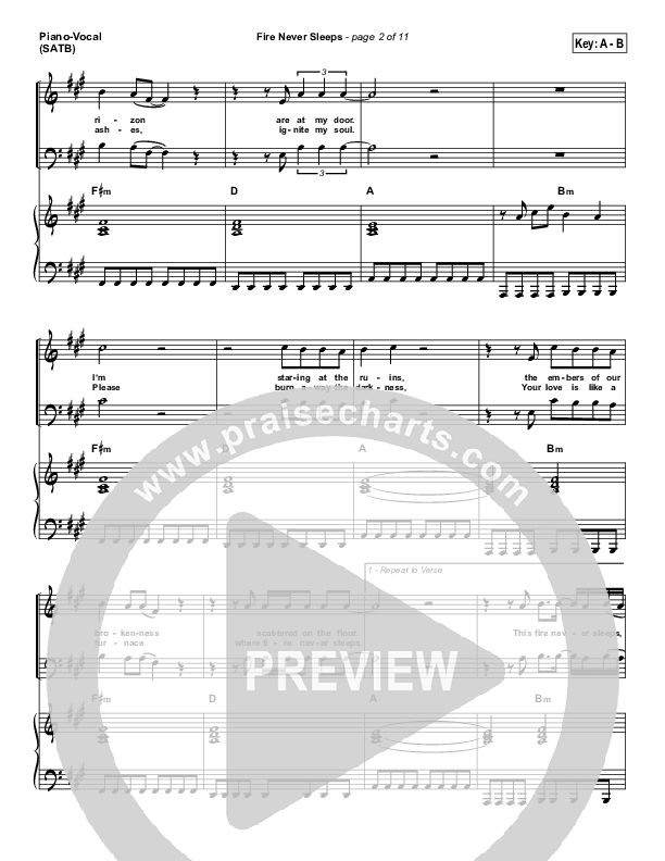 Fire Never Sleeps Lead & Piano (Martin Smith / Jesus Culture)