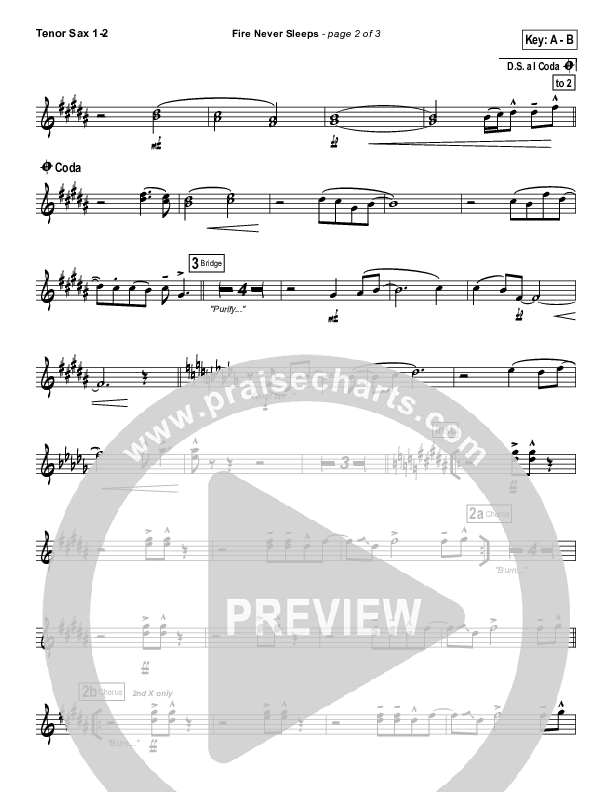 Fire Never Sleeps Tenor Sax 1/2 (Martin Smith / Jesus Culture)