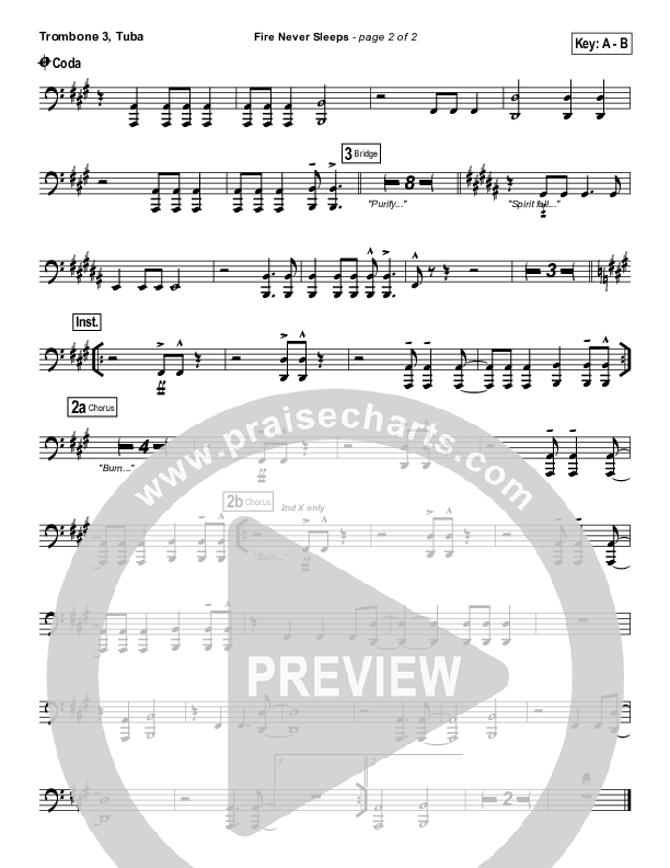Fire Never Sleeps Trombone 3/Tuba (Martin Smith / Jesus Culture)