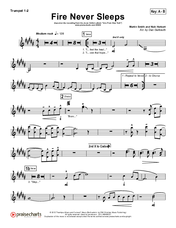 Fire Never Sleeps Trumpet 1,2 (Martin Smith / Jesus Culture)