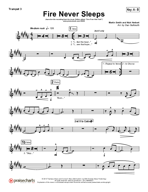 Fire Never Sleeps Trumpet 3 (Martin Smith / Jesus Culture)