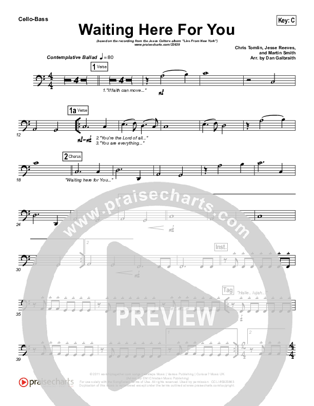 Waiting Here For You Cello/Bass (Martin Smith / Jesus Culture)