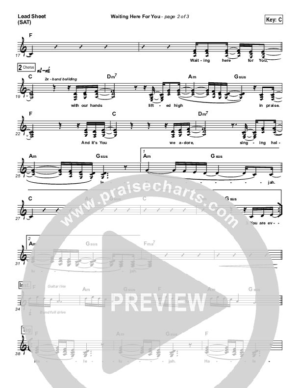 Waiting Here For You Lead Sheet (SAT) (Martin Smith / Jesus Culture)