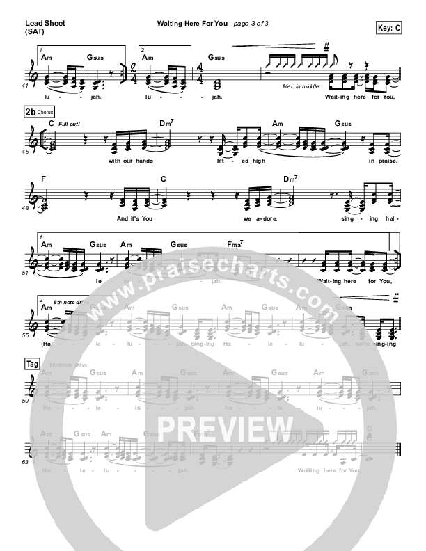 Waiting Here For You Lead Sheet (SAT) (Martin Smith / Jesus Culture)